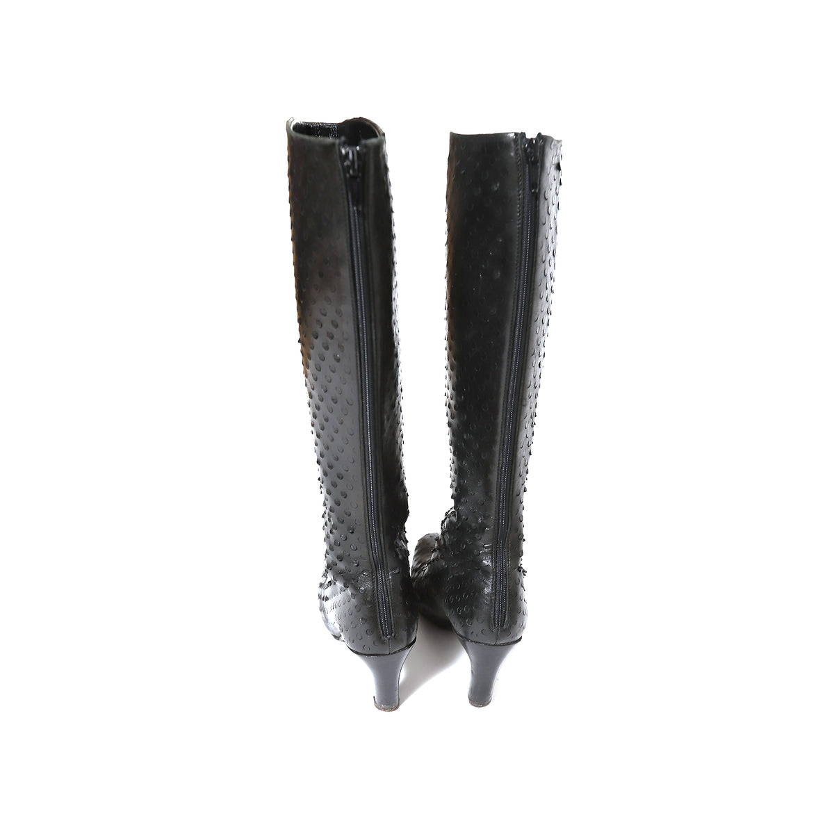Helmut Lang Archival Black Leather Perforated Heeled Boots