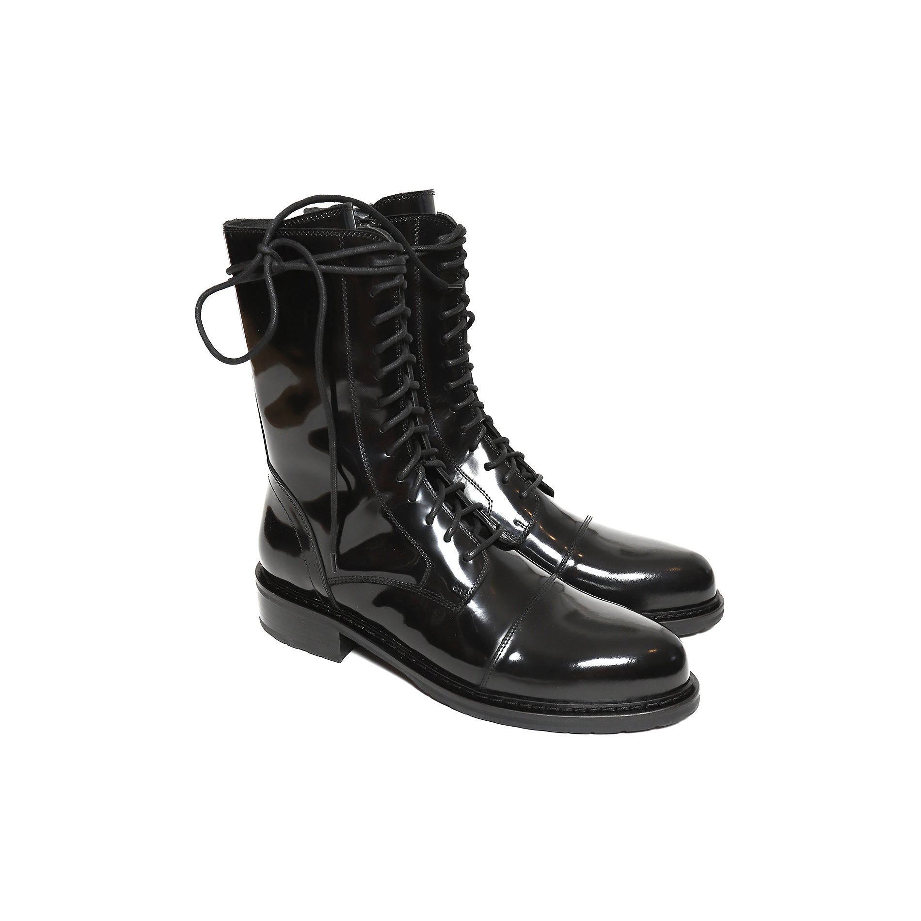 Ann Demeulemeester Black Patent Leather Lace-Up Combat Boots 