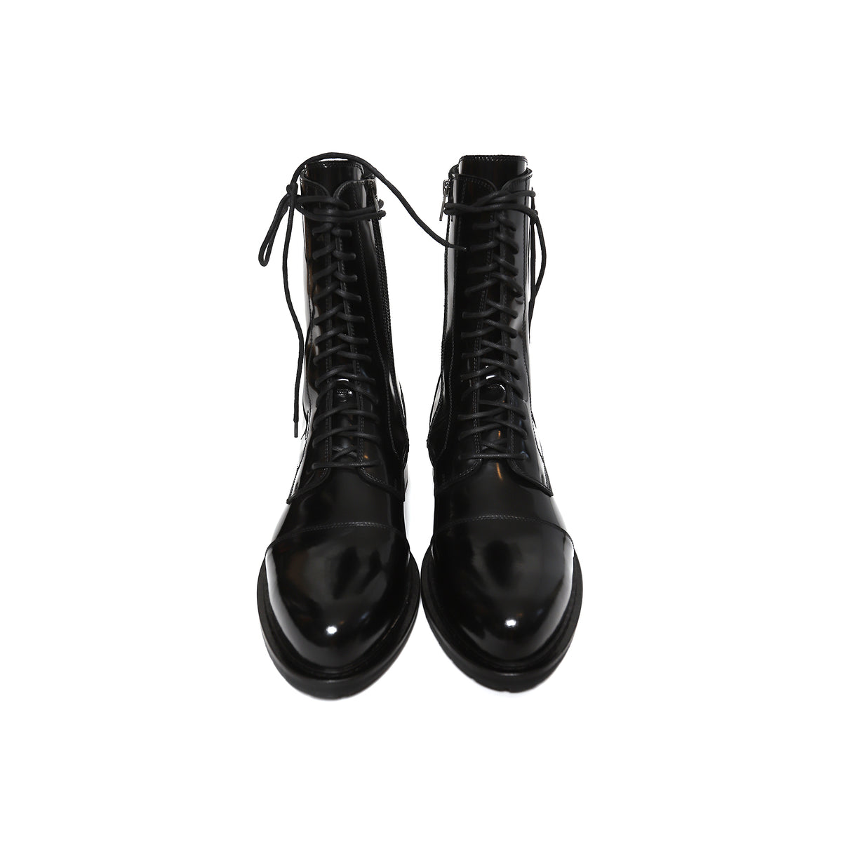 Ann Demeulemeester Black Patent Leather Lace-Up Combat Boots