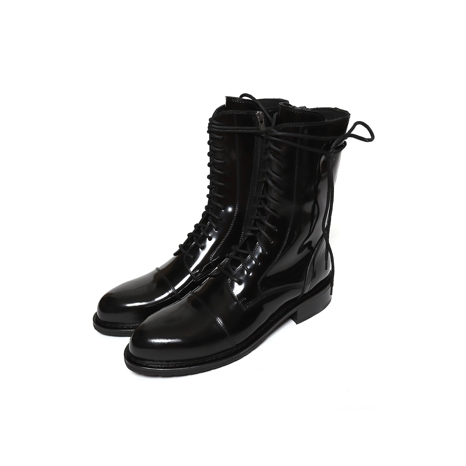 Ann Demeulemeester Black Patent Leather Lace-Up Combat Boots