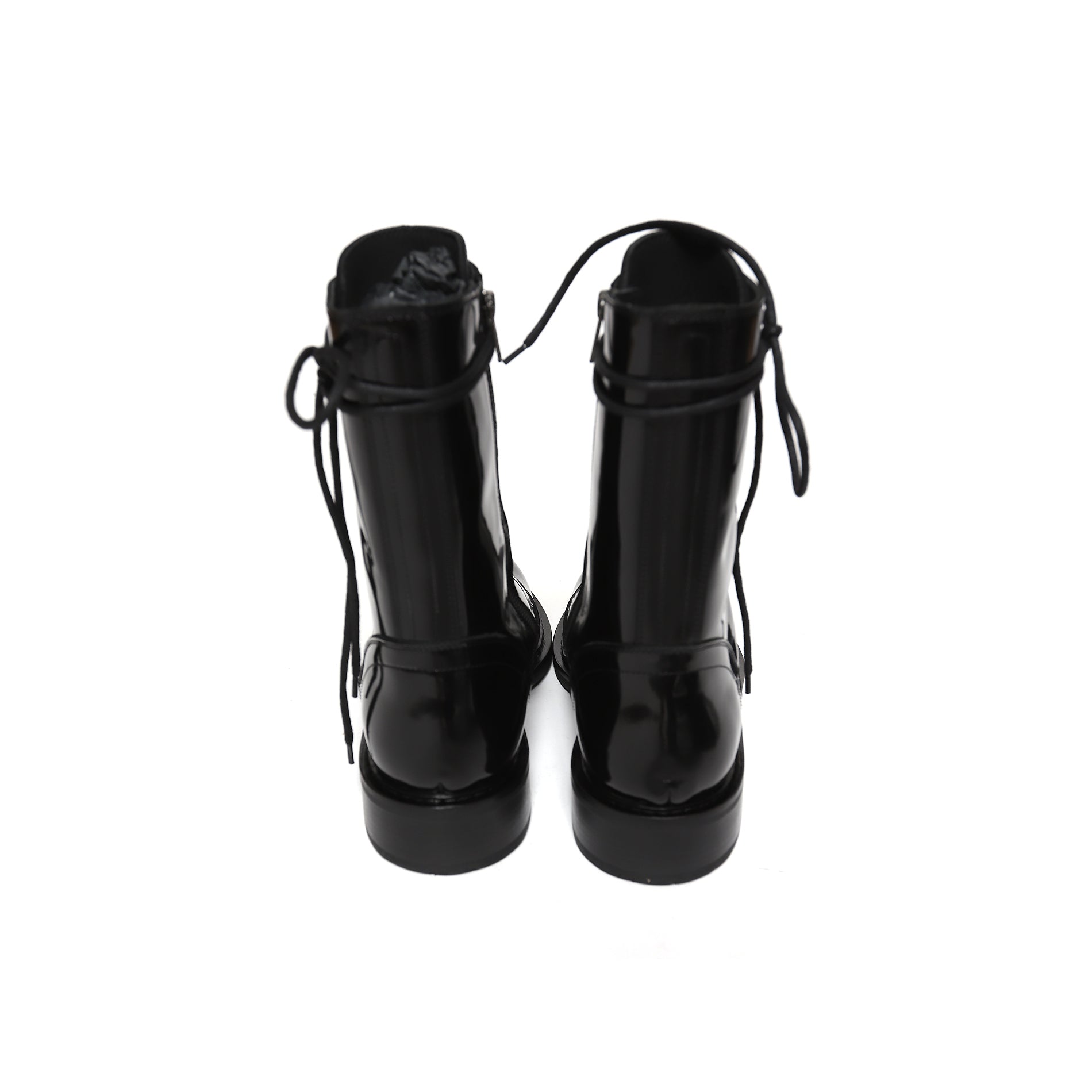 Ann Demeulemeester Black Patent Leather Lace-Up Combat Boots