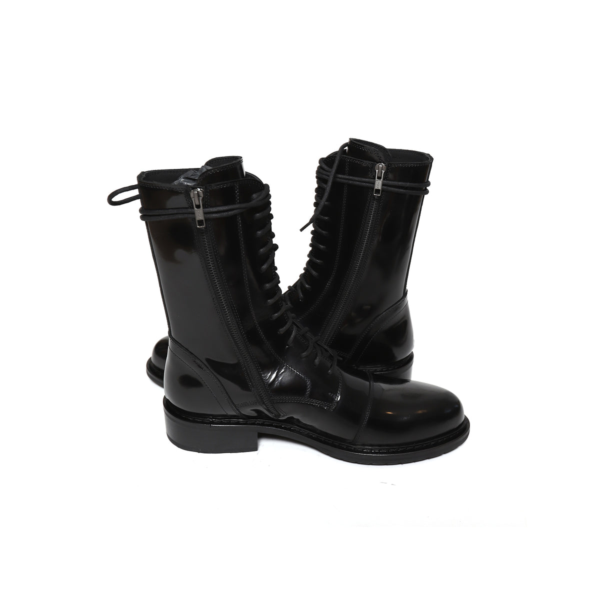 Ann Demeulemeester Black Patent Leather Lace-Up Combat Boots