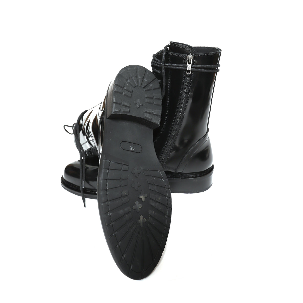 Ann Demeulemeester Black Patent Leather Lace-Up Combat Boots