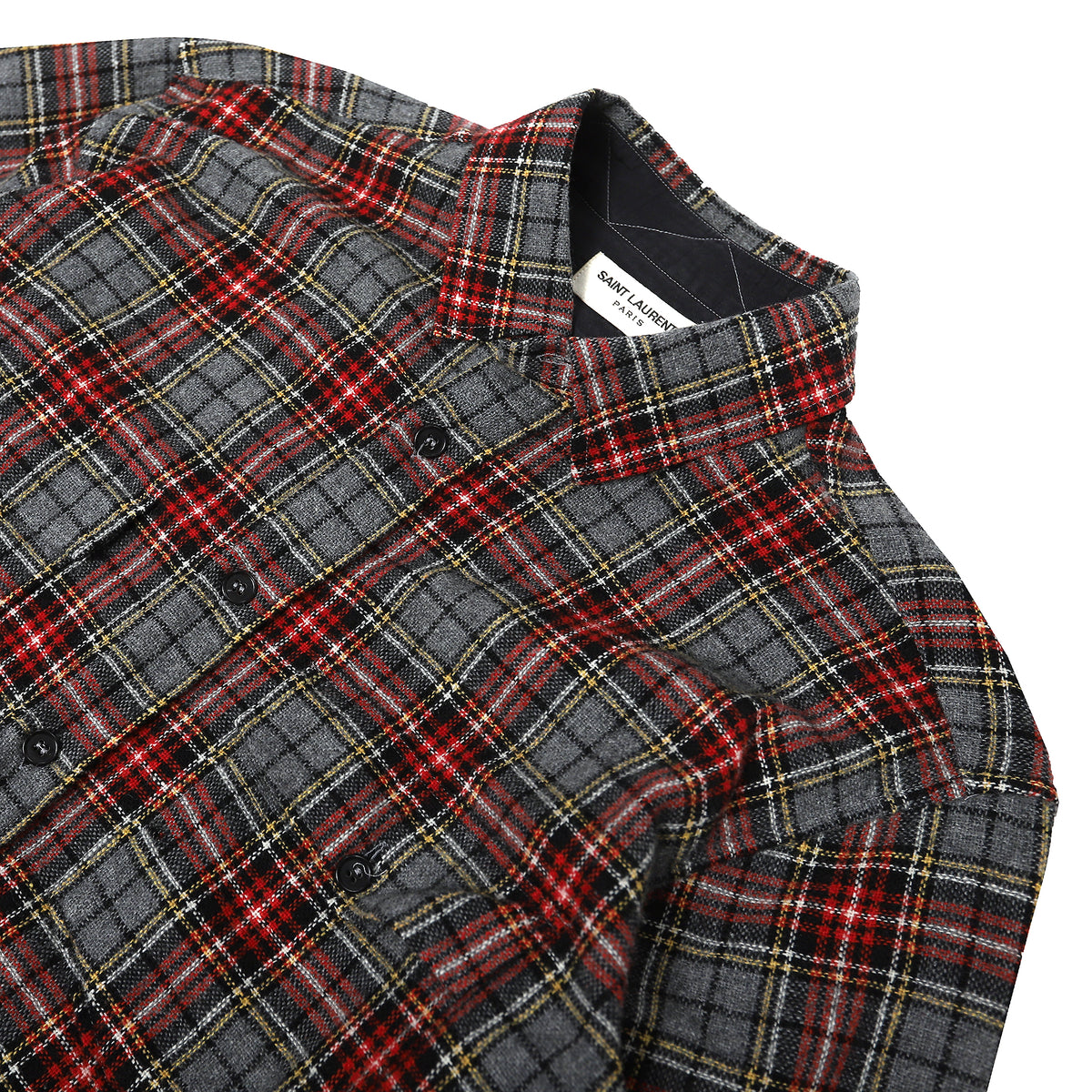 Saint Laurent Paris FW13 Gray and Red Oversized Flannel