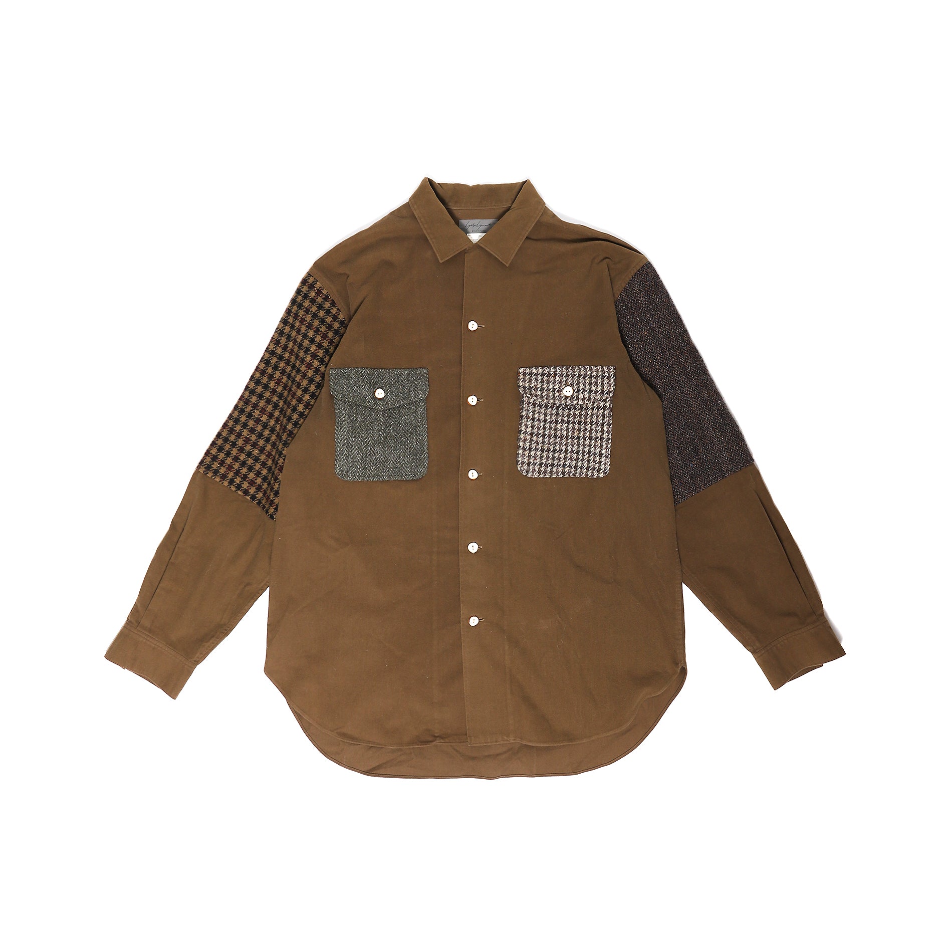 Yohji Yamamoto Pour Homme 80s Brown Patchwork Button-Up Shirt