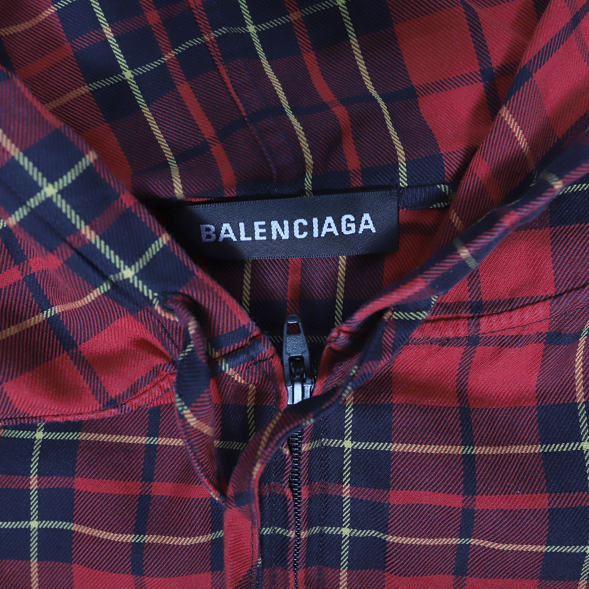 Balenciaga 2018 Plaid Hooded Flannel Shirt