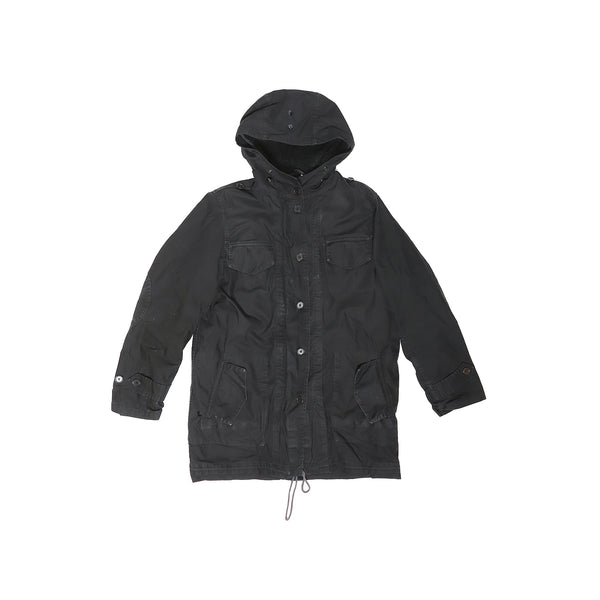 Helmut Lang FW98 Black Bondage Sherpa Lined Military Parka