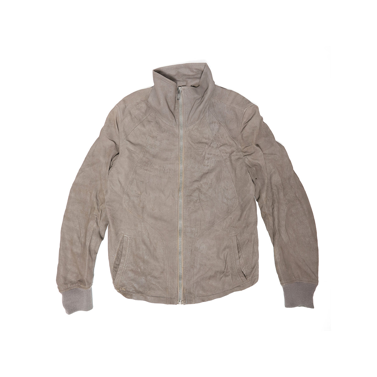 Rick Owens Blistered Lamb High Neck Intarsia Leather Jacket