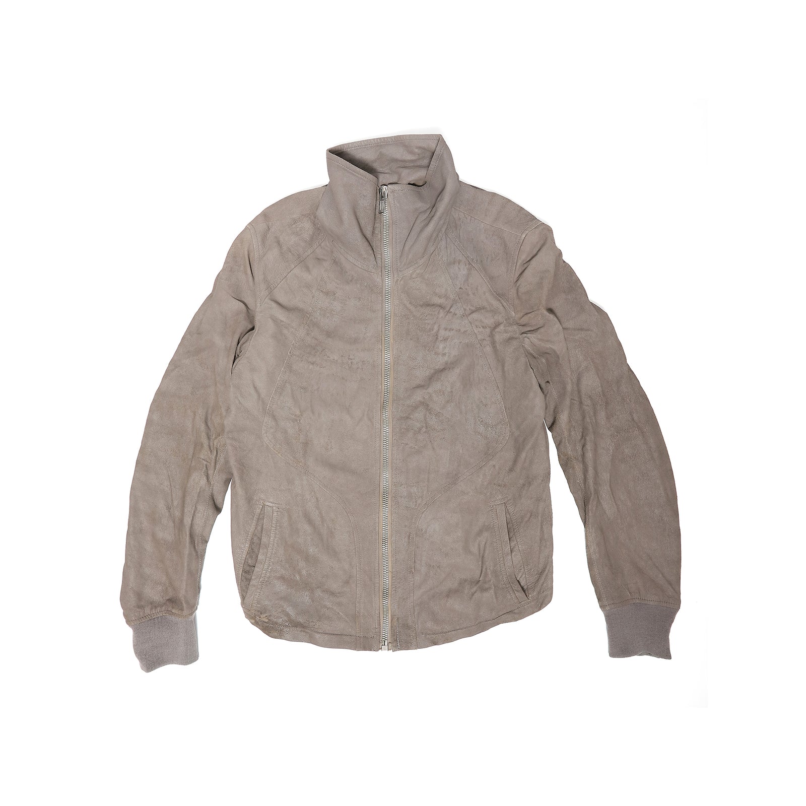 Rick Owens Blistered Lamb High Neck Intarsia Leather Jacket