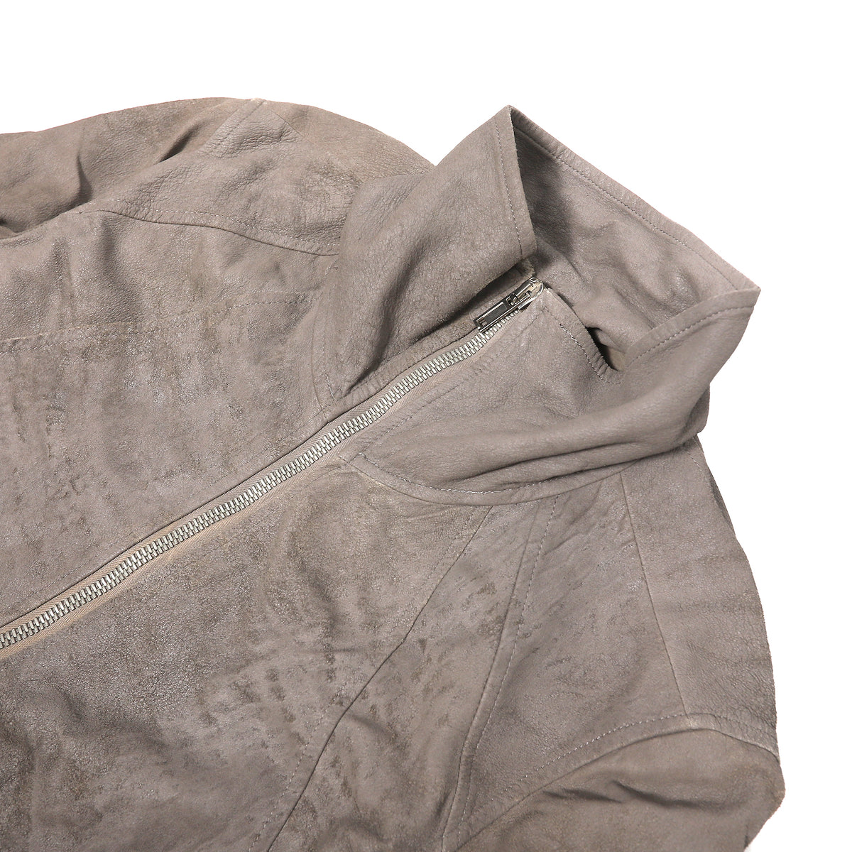 Rick Owens Blistered Lamb High Neck Intarsia Leather Jacket