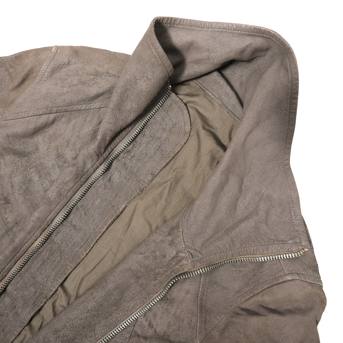 Rick Owens Blistered Lamb High Neck Intarsia Leather Jacket