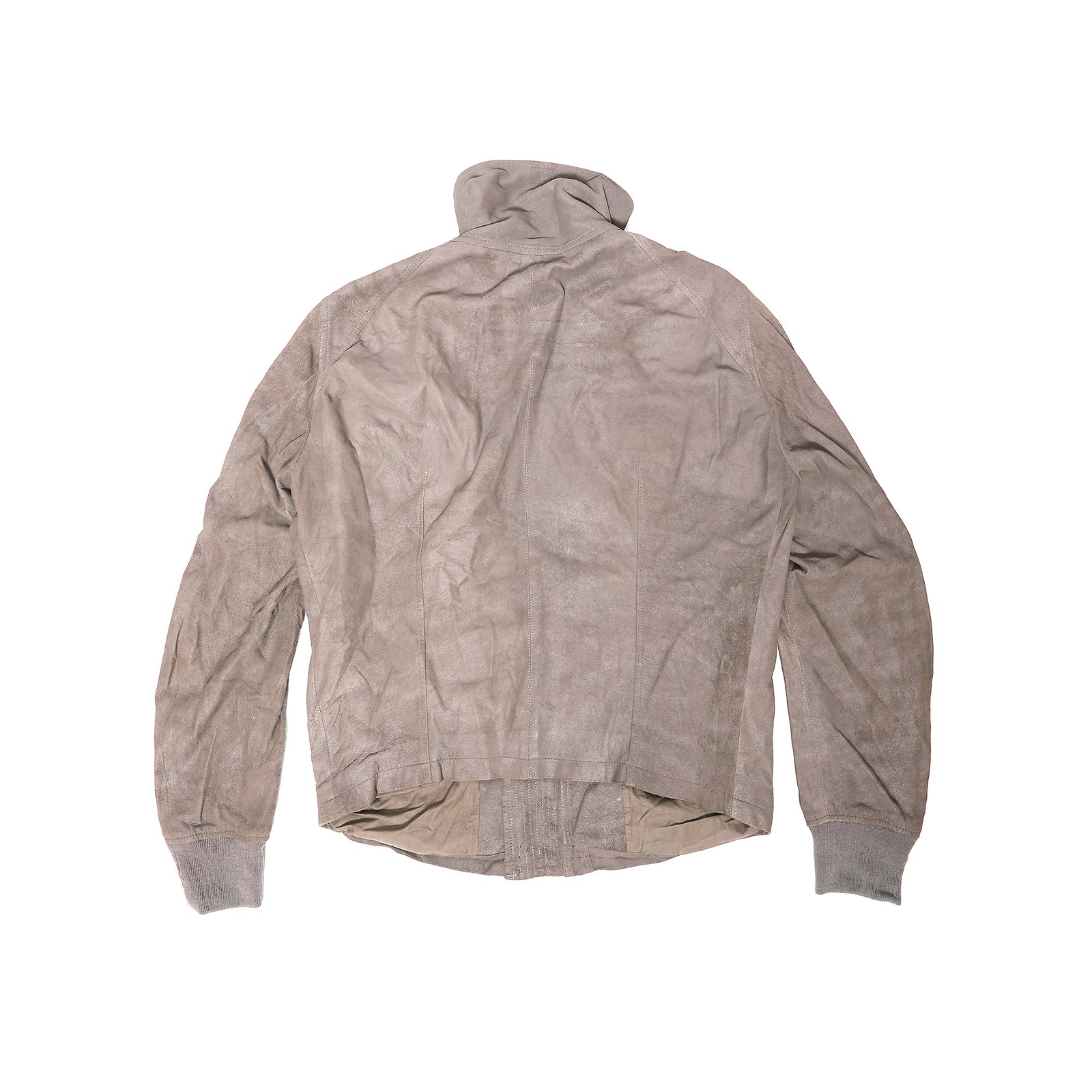 Rick Owens Blistered Lamb High Neck Intarsia Leather Jacket