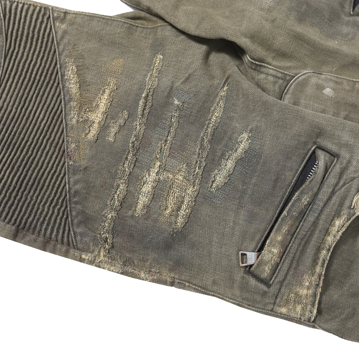 Balmain Distressed Olive Biker Jeans