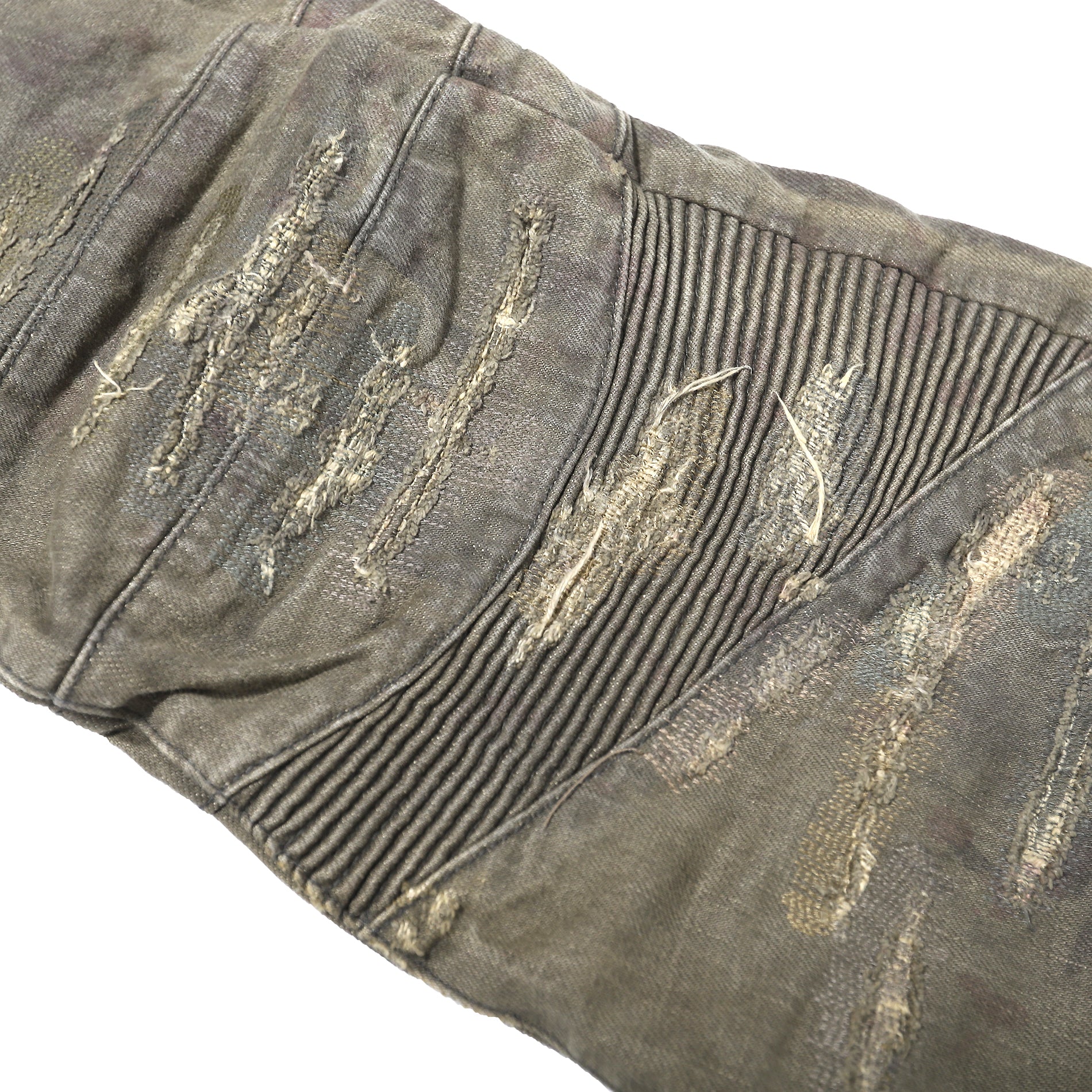 Balmain Distressed Olive Biker Jeans - Ākaibu Store