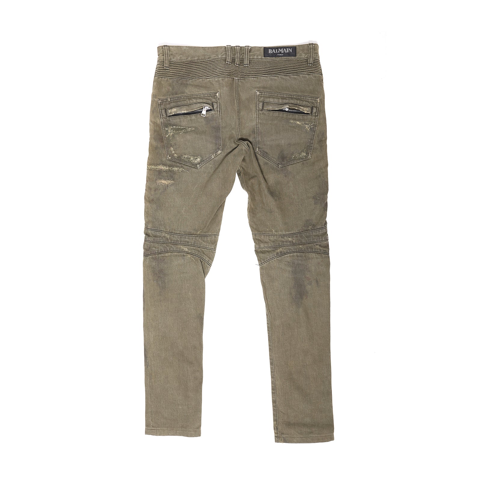 Balmain Distressed Olive Biker Jeans