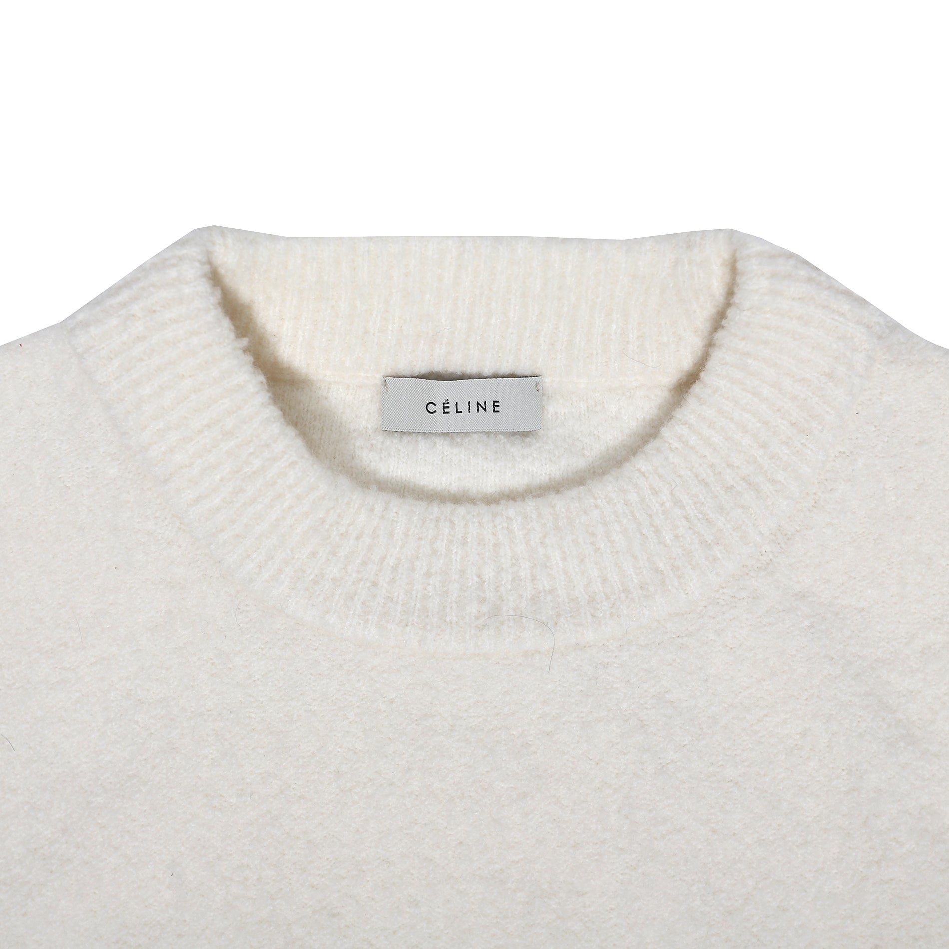 Celine by Phoebe Philo Fluffy White Knit Sweater