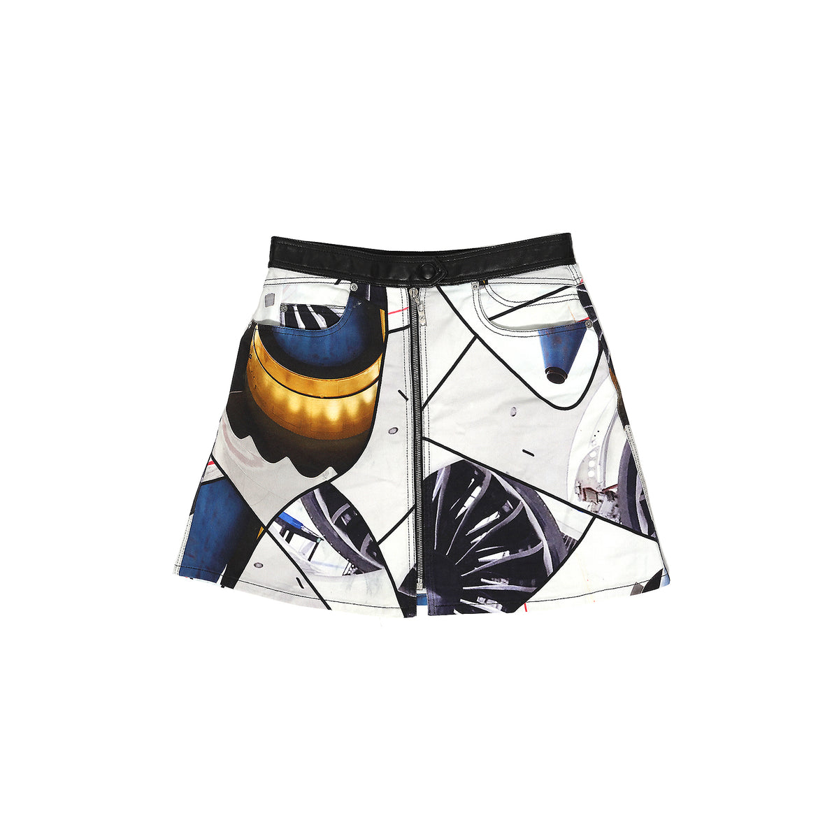 Louis Vuitton Turbine Print Leather Lined Zipped Denim Skirt
