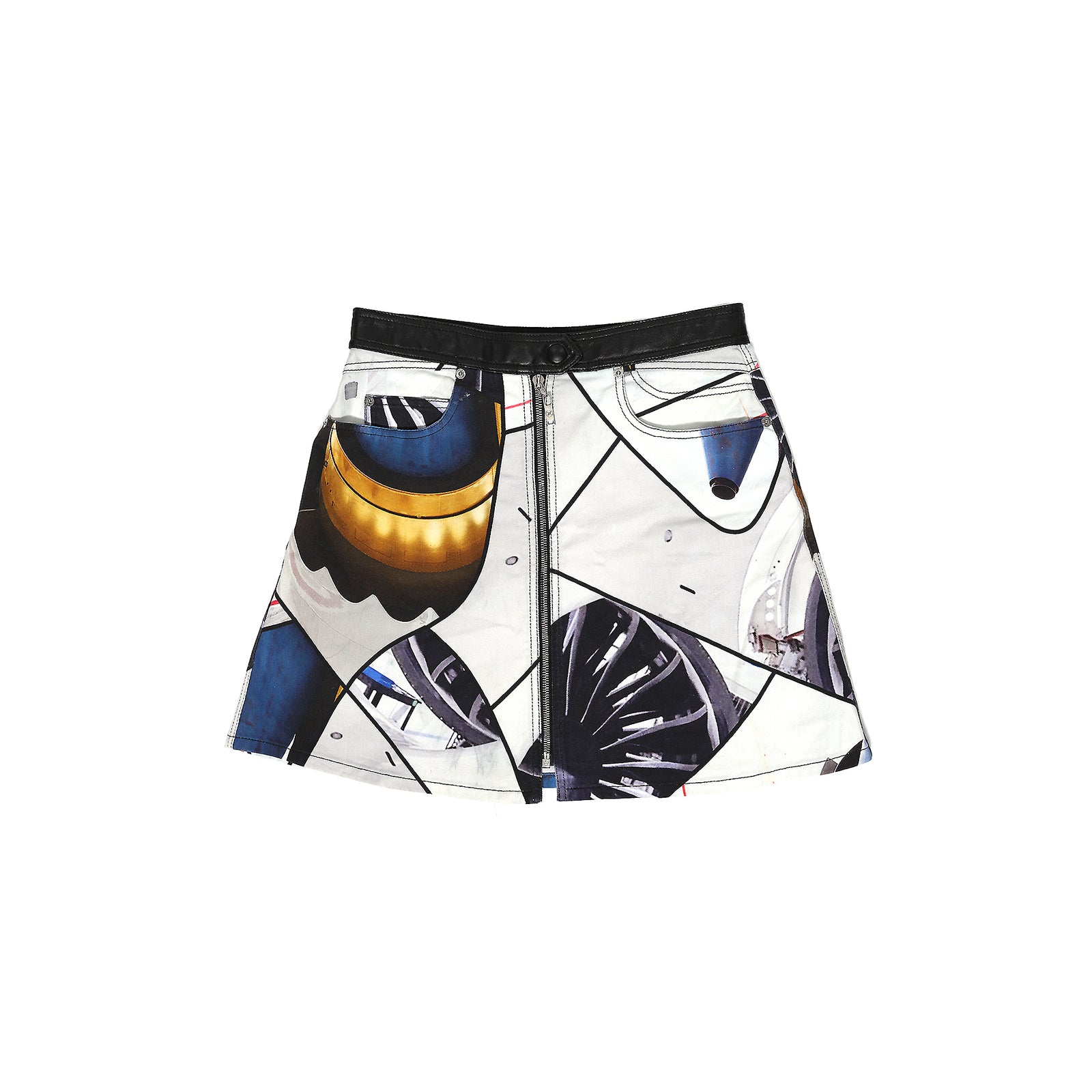 Louis Vuitton Turbine Print Leather Lined Zipped Denim Skirt