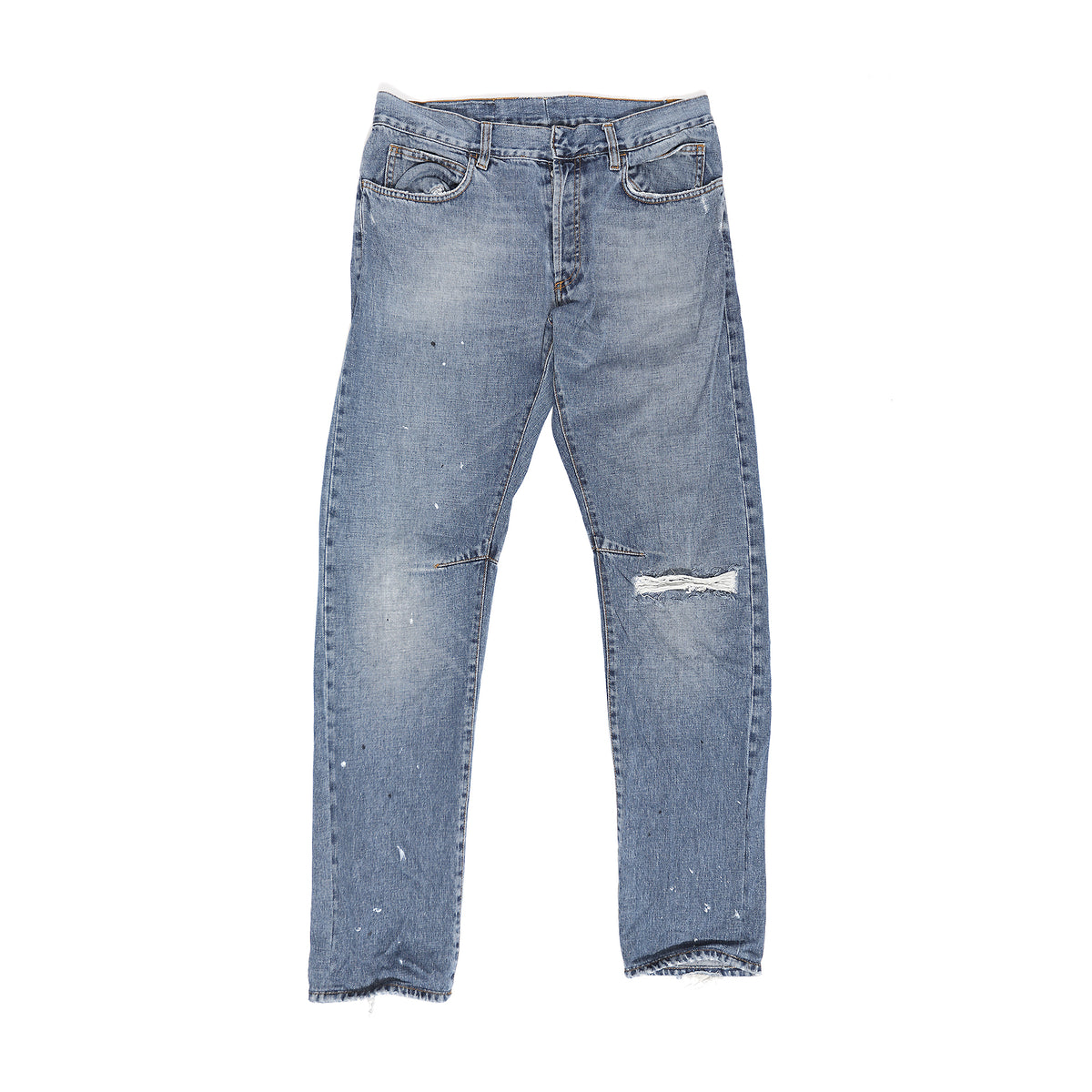 Balmain Distressed Paint Splatter Distressed Denim