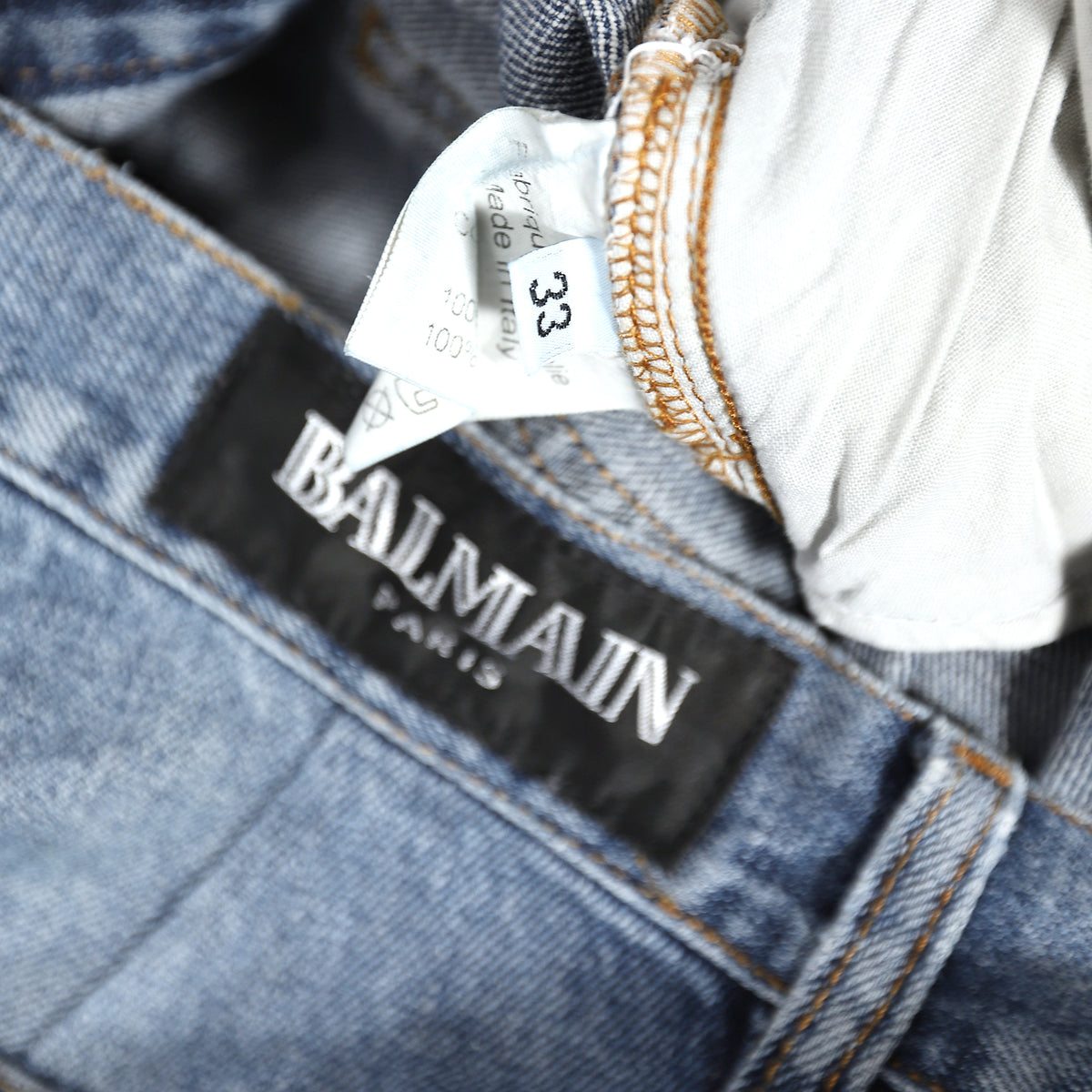Balmain Distressed Paint Splatter Distressed Denim