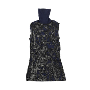 Jean Paul Gaultier 90s Face Sketch Sleeveless Mesh Turtleneck