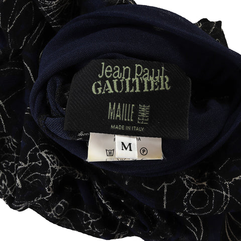 Jean Paul Gaultier 90s Face Sketch Sleeveless Mesh Turtleneck
