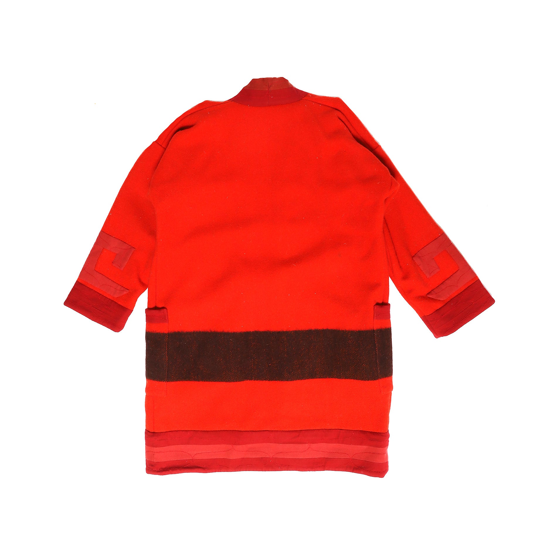 Visvim F.I.L. Indigo Camping Trailer Ruunpe Patchwork Red Kimono Wool Overcoat
