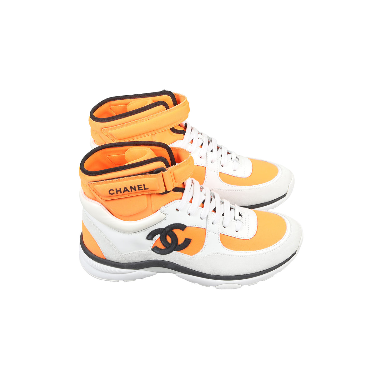 Chanel SS18 Orange CC Logo Hi Top Trainer