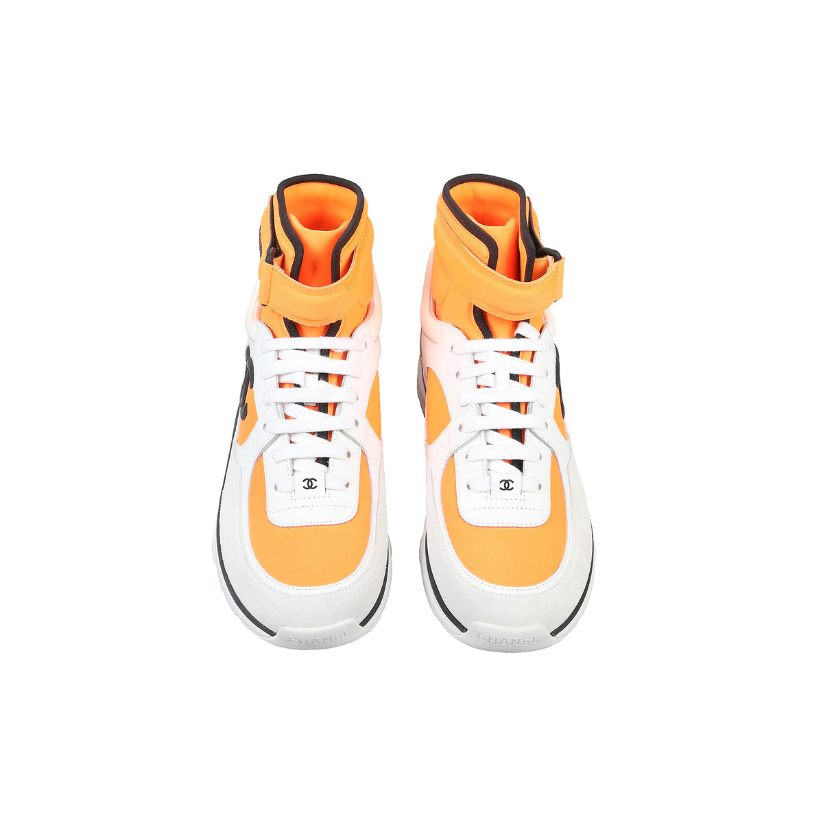 Chanel SS18 Orange CC Logo Hi Top Trainer