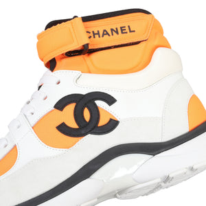 Chanel SS18 Orange CC Logo Hi Top Trainer