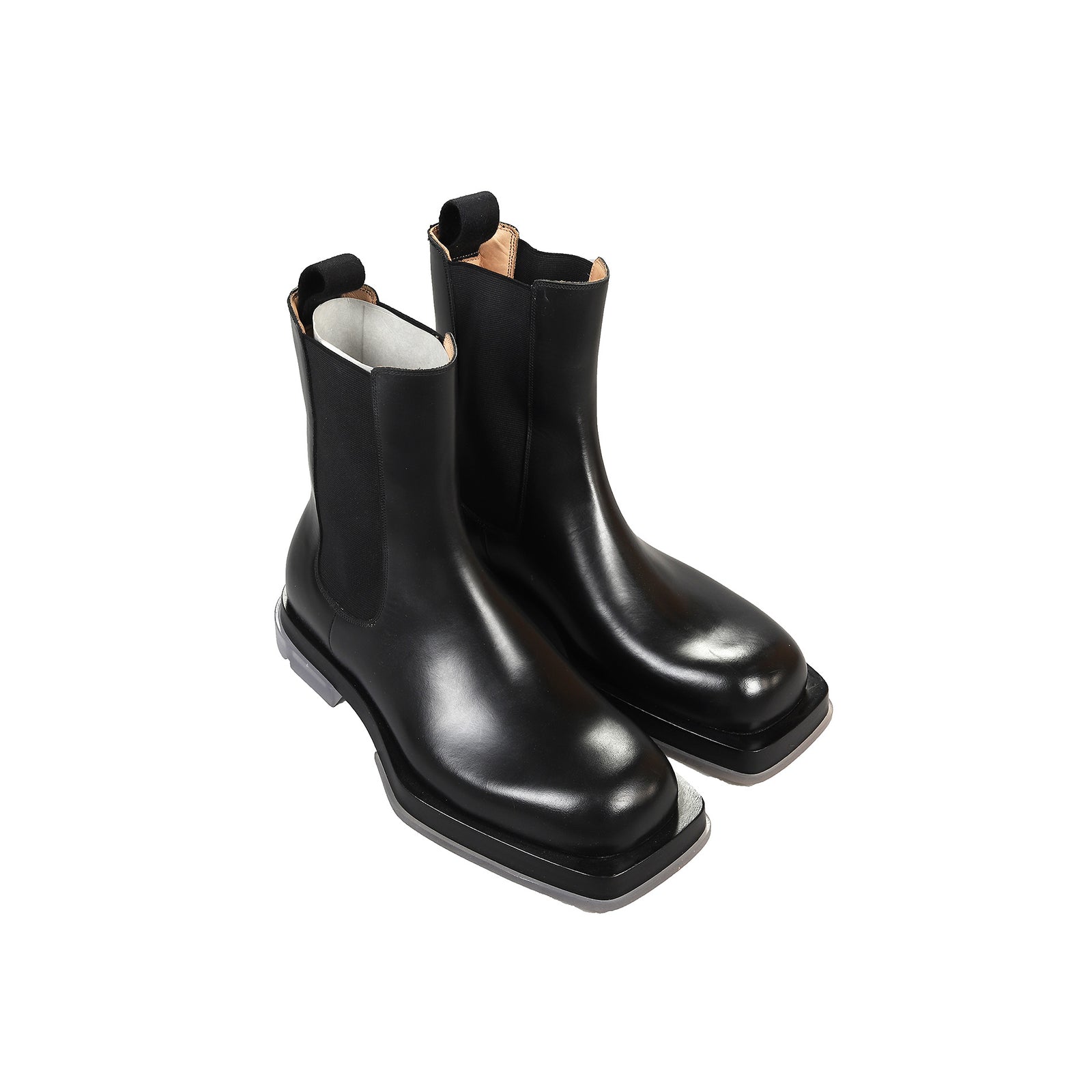 Bottega Veneta FW19 by Daniel Lee Black Square Toe Transparent Sole Chelsea Boots