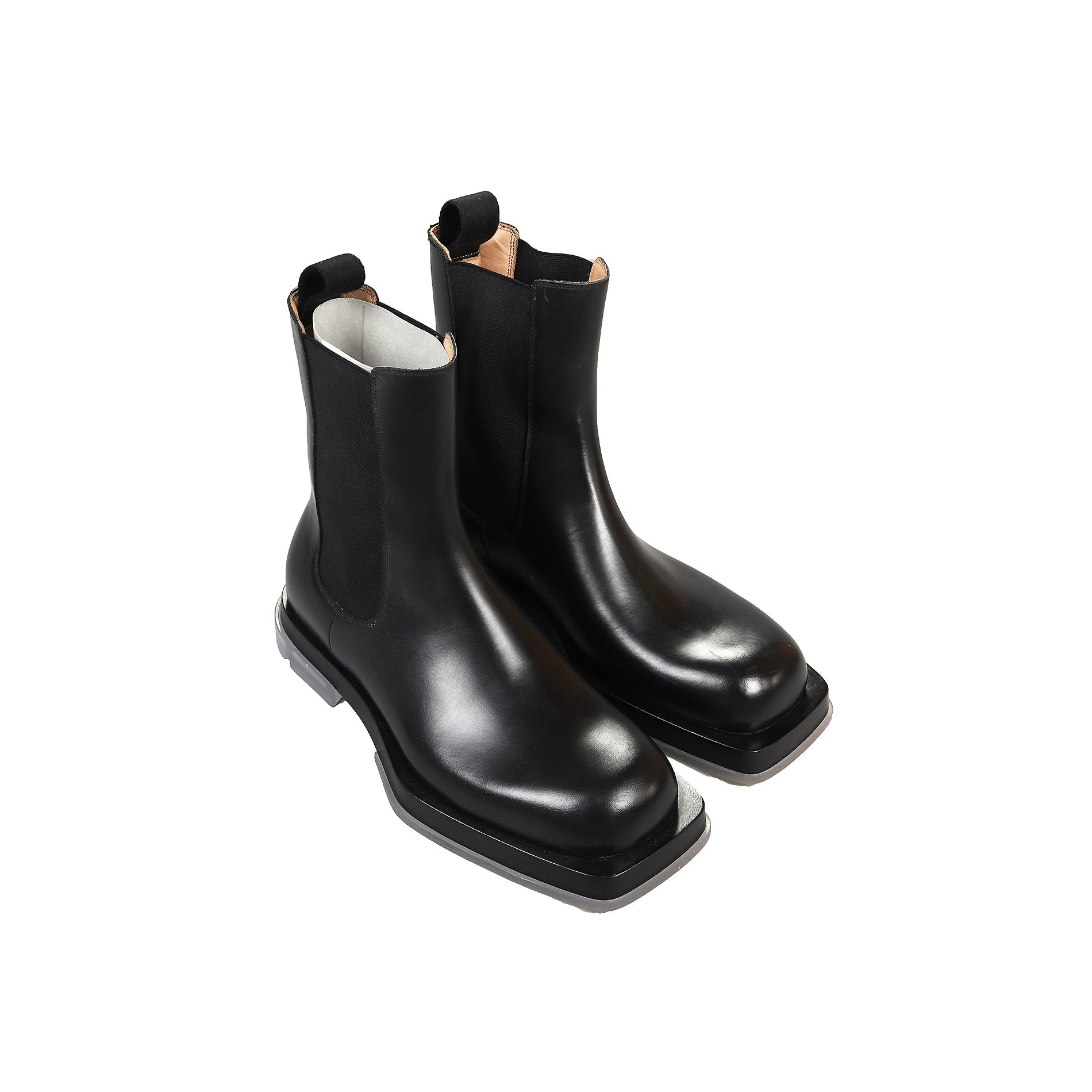 Bottega Veneta FW19 by Daniel Lee Black Square Toe Transparent Sole Chelsea Boots