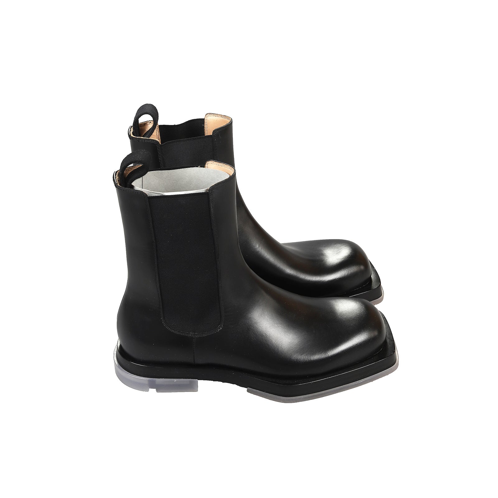 Bottega Veneta FW19 by Daniel Lee Black Square Toe Transparent Sole Chelsea Boots