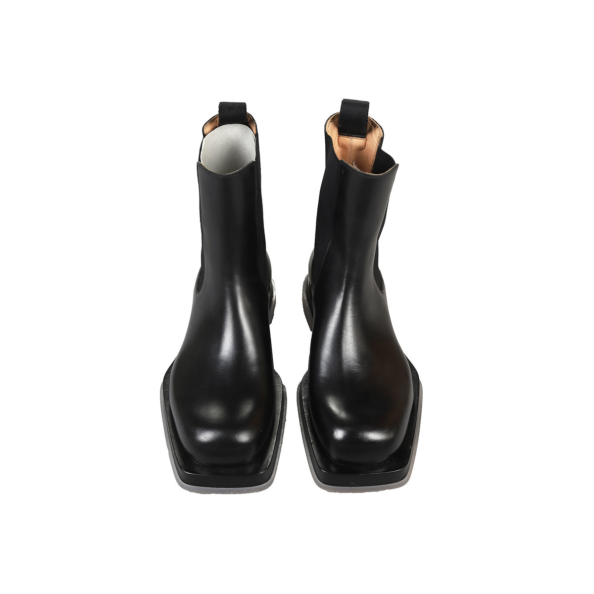 Bottega Veneta FW19 by Daniel Lee Black Square Toe Transparent Sole Chelsea Boots