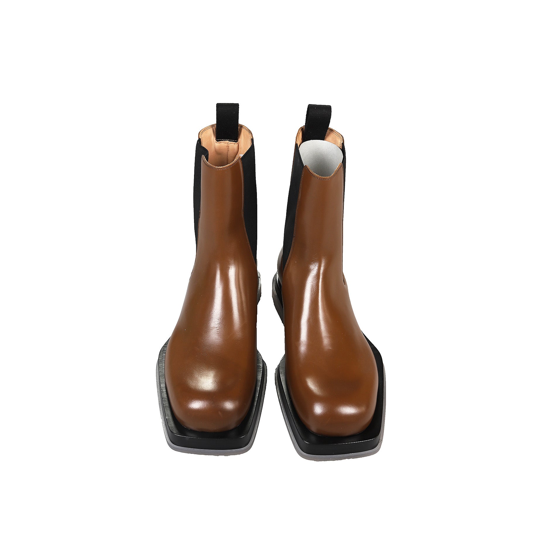 Bottega Veneta FW19 by Daniel Lee Brown Square Toe Transparent Sole Chelsea Boots