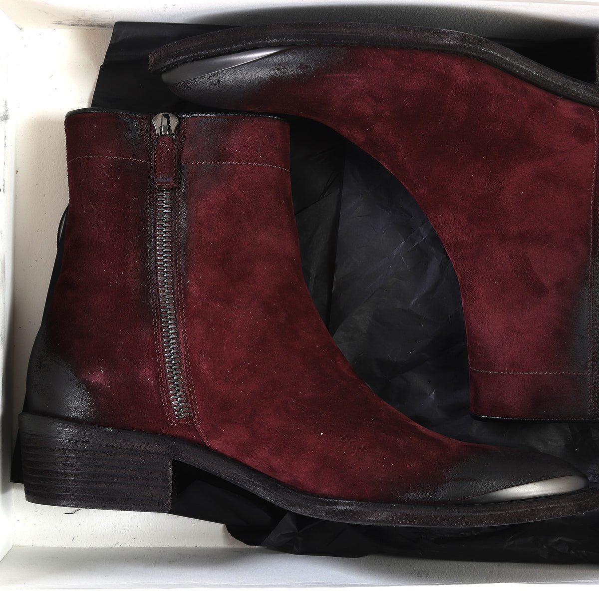 Haider Ackermann Burgundy Suede Boots