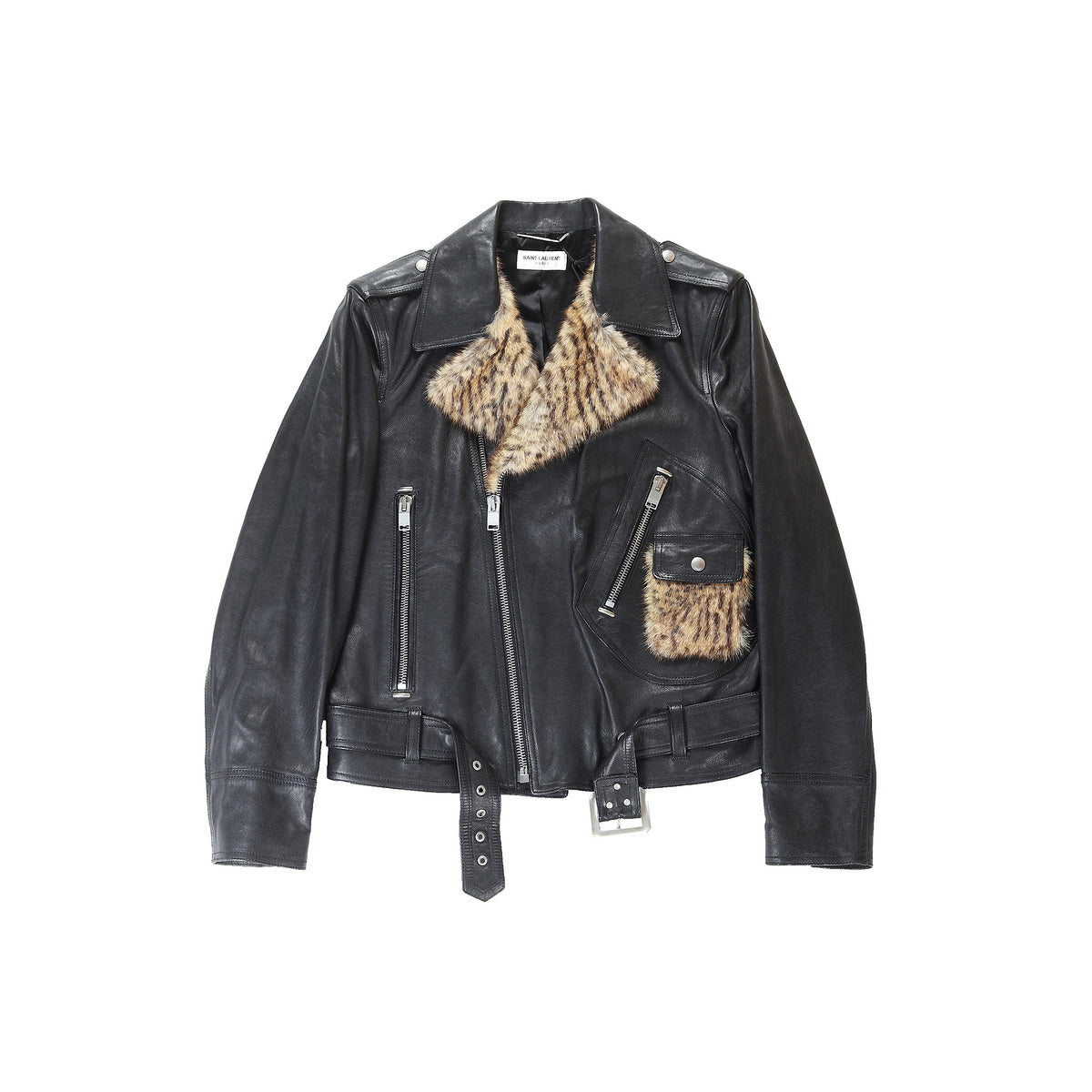 Saint Laurent Paris FW14 Marmot Fur Black Leather Jacket