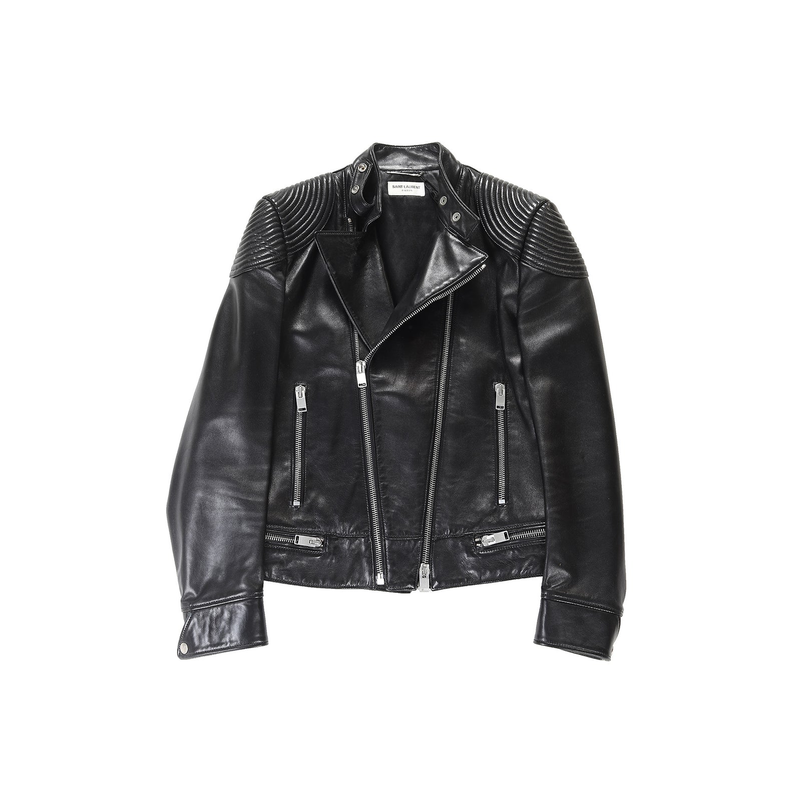Saint Laurent Paris FW2013 Trapunto Black Leather Biker Jacket