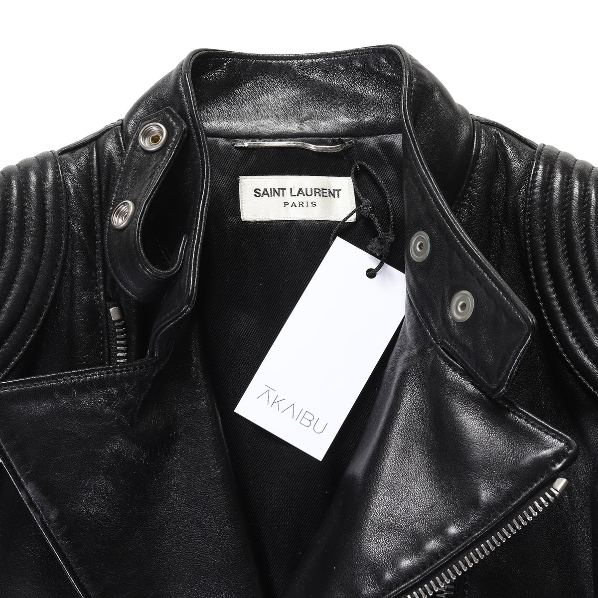 Saint Laurent Paris FW2013 Trapunto Black Leather Biker Jacket