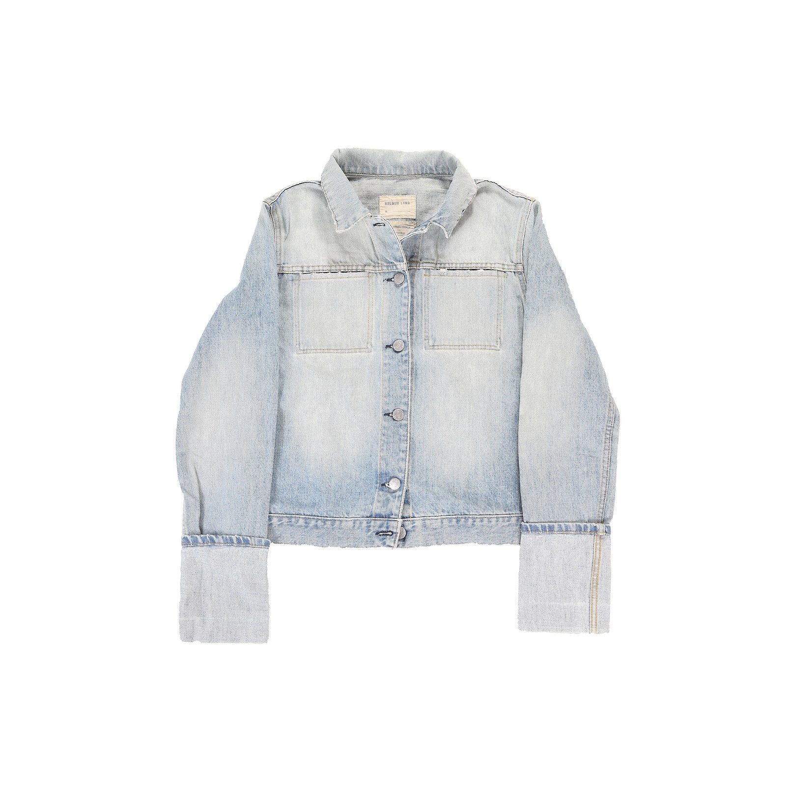 Helmut Lang 90s Turn Up Sleeve Sanded Broken Denim Jacket.