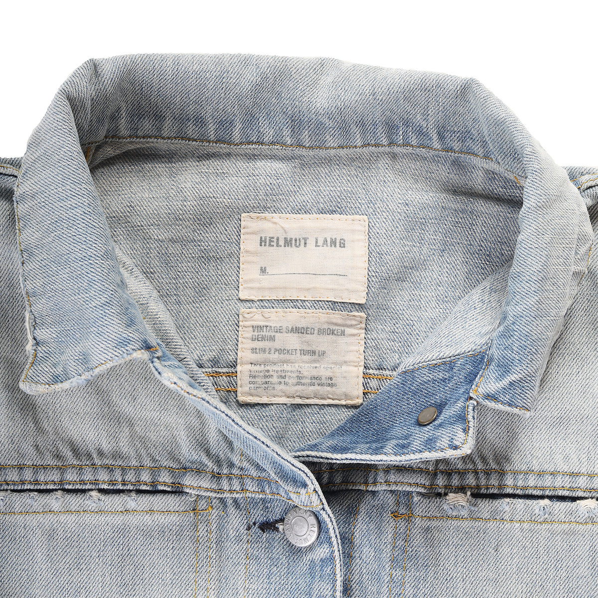 Helmut Lang 90s Turn Up Sleeve Sanded Broken Denim Jacket.