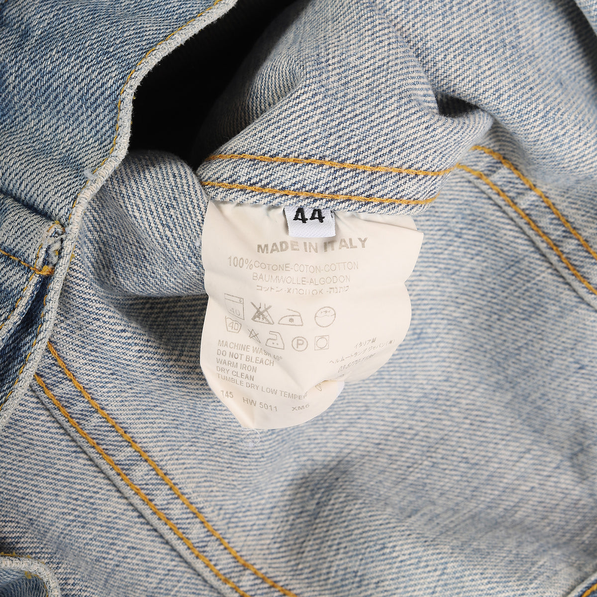 Helmut Lang 90s Turn Up Sleeve Sanded Broken Denim Jacket.