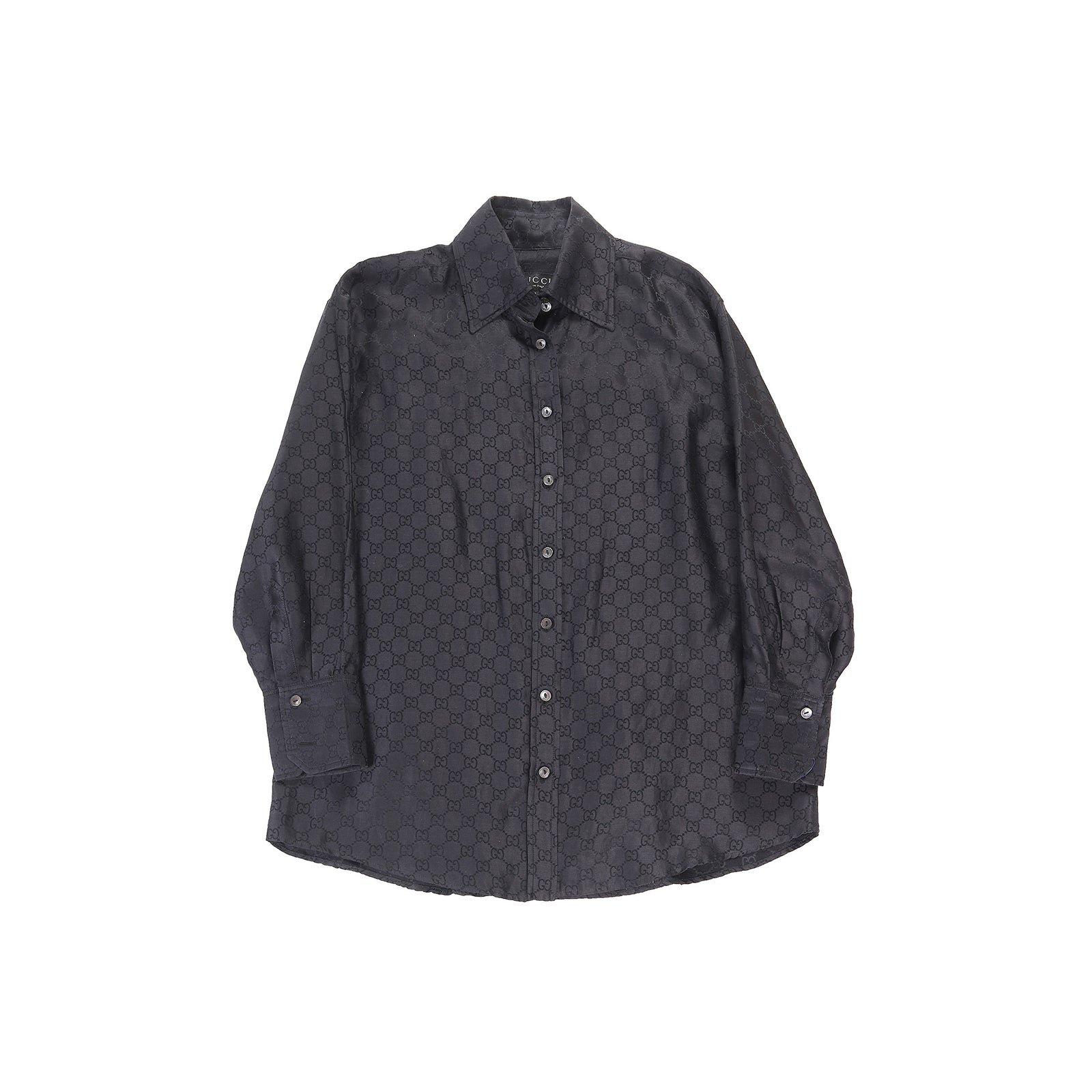 Gucci FW97 by Tom Ford Black Monogram Silk Shirt