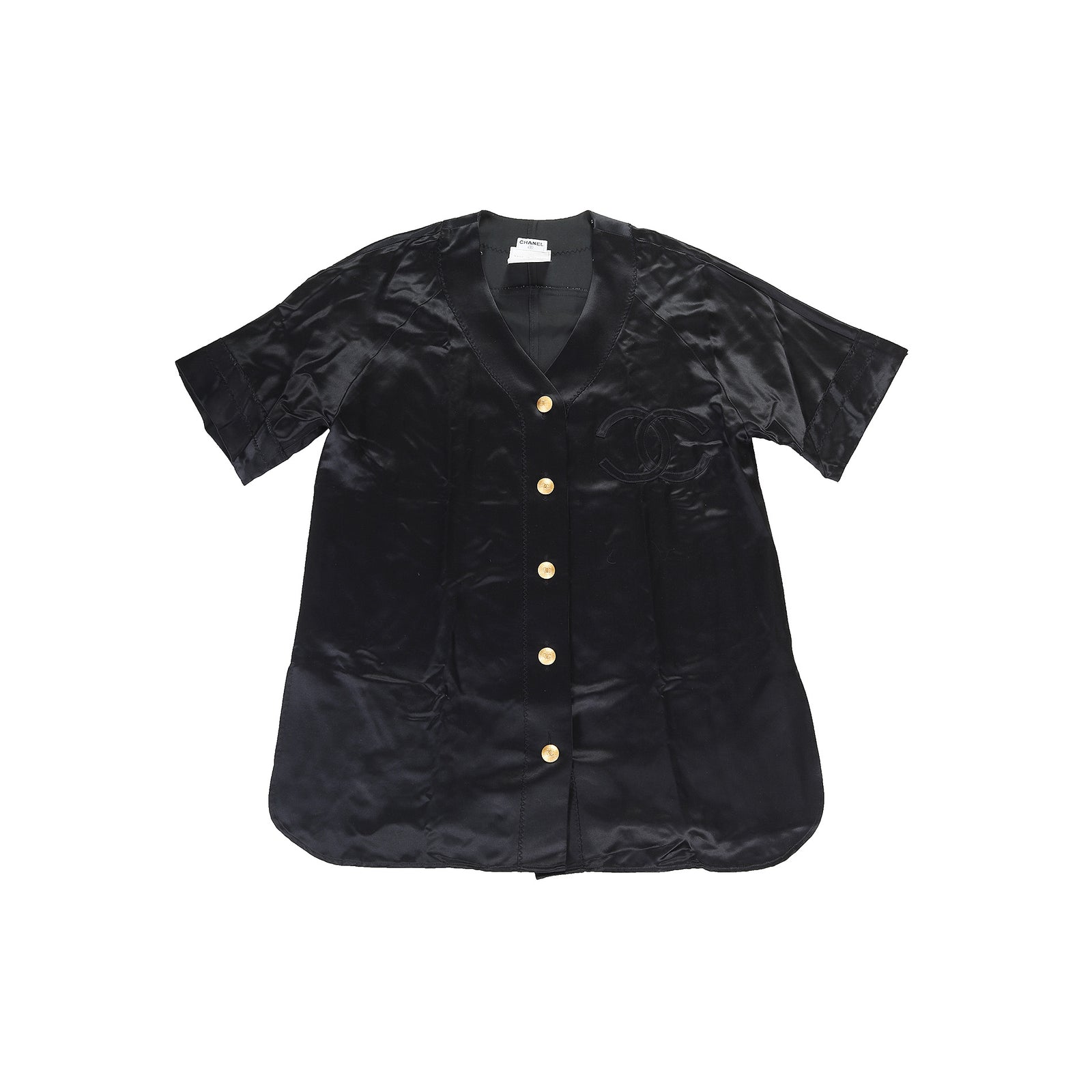 Chanel FW1989 Oversized Silk Baseball Logo Shirt