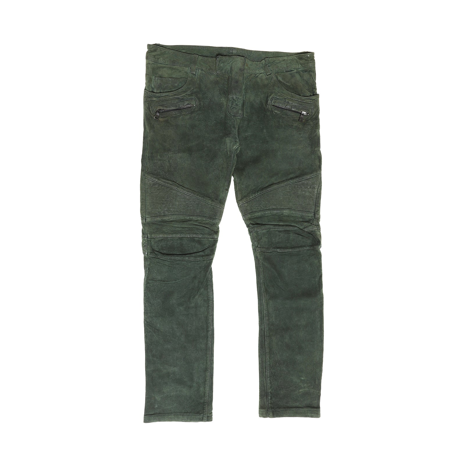 Balmain AW12 Forest Green Suede Biker Pants