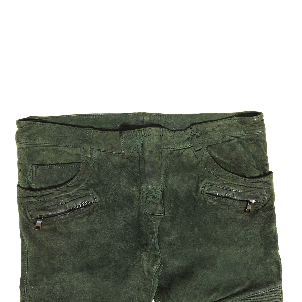Balmain AW12 Forest Green Suede Biker Pants