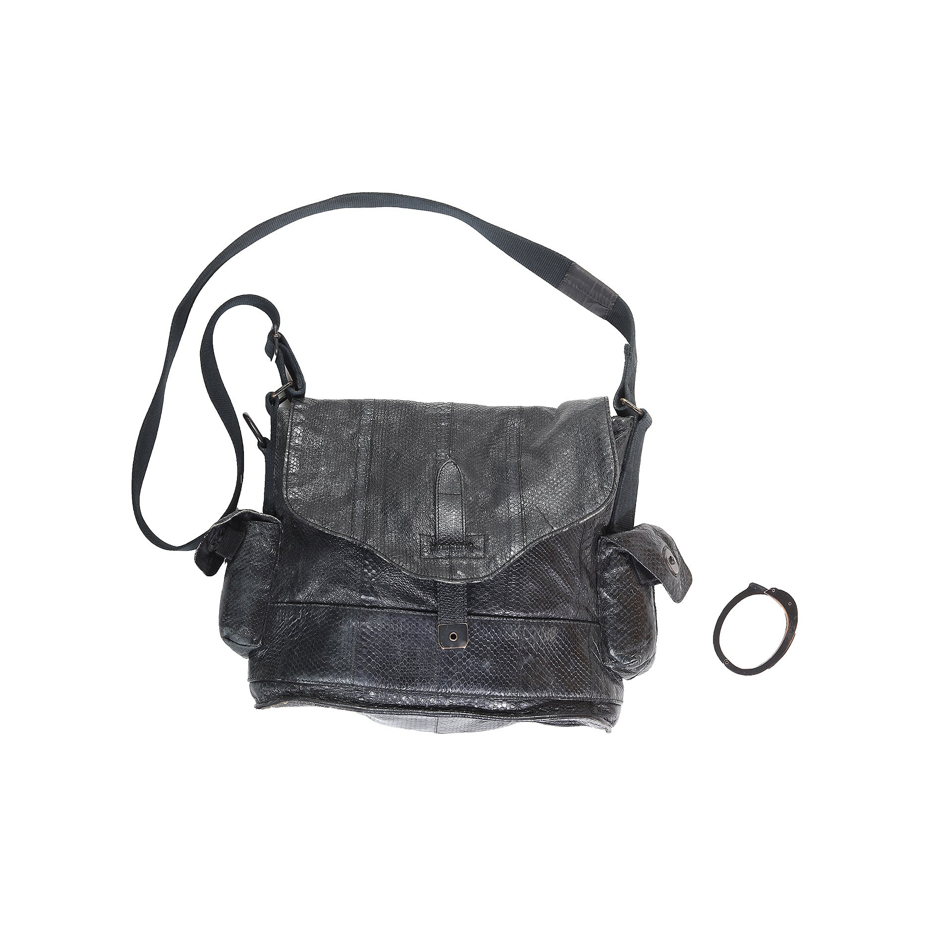 Helmut Lang SS04 Watersnake Crossbody Bag & Handcuff Bracelet Set