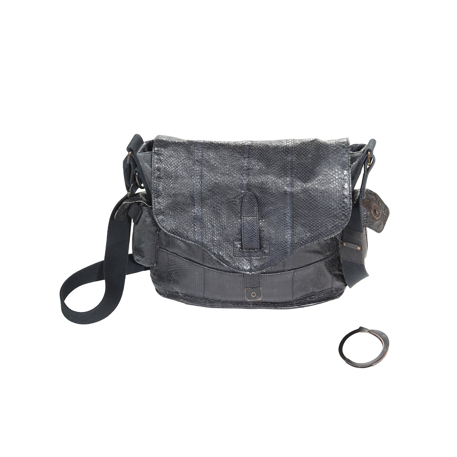 Helmut Lang SS04 Watersnake Crossbody Bag & Handcuff Bracelet Set