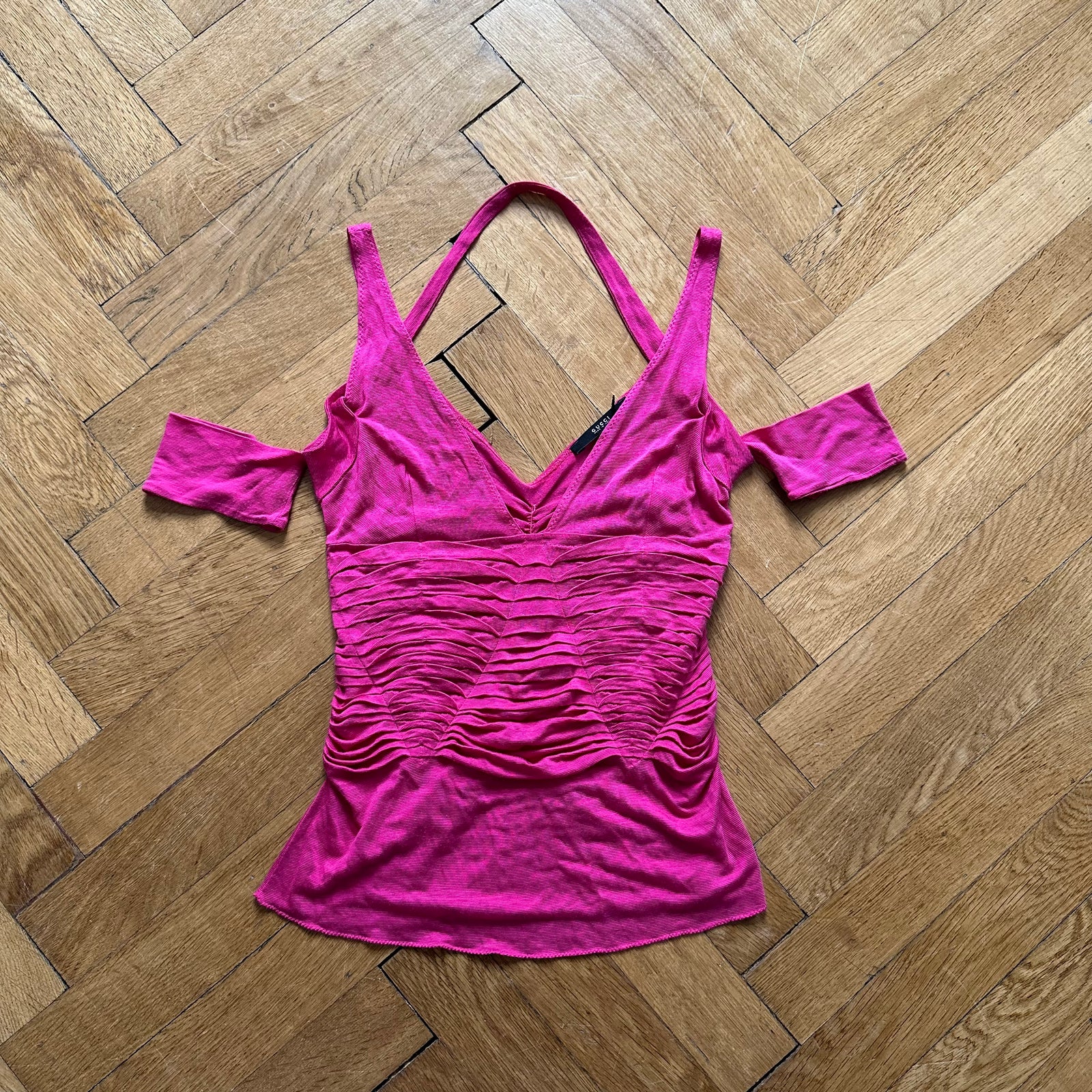 Gucci by Tom Ford SS04 Fuchsia Pleated Strap Viscose Top