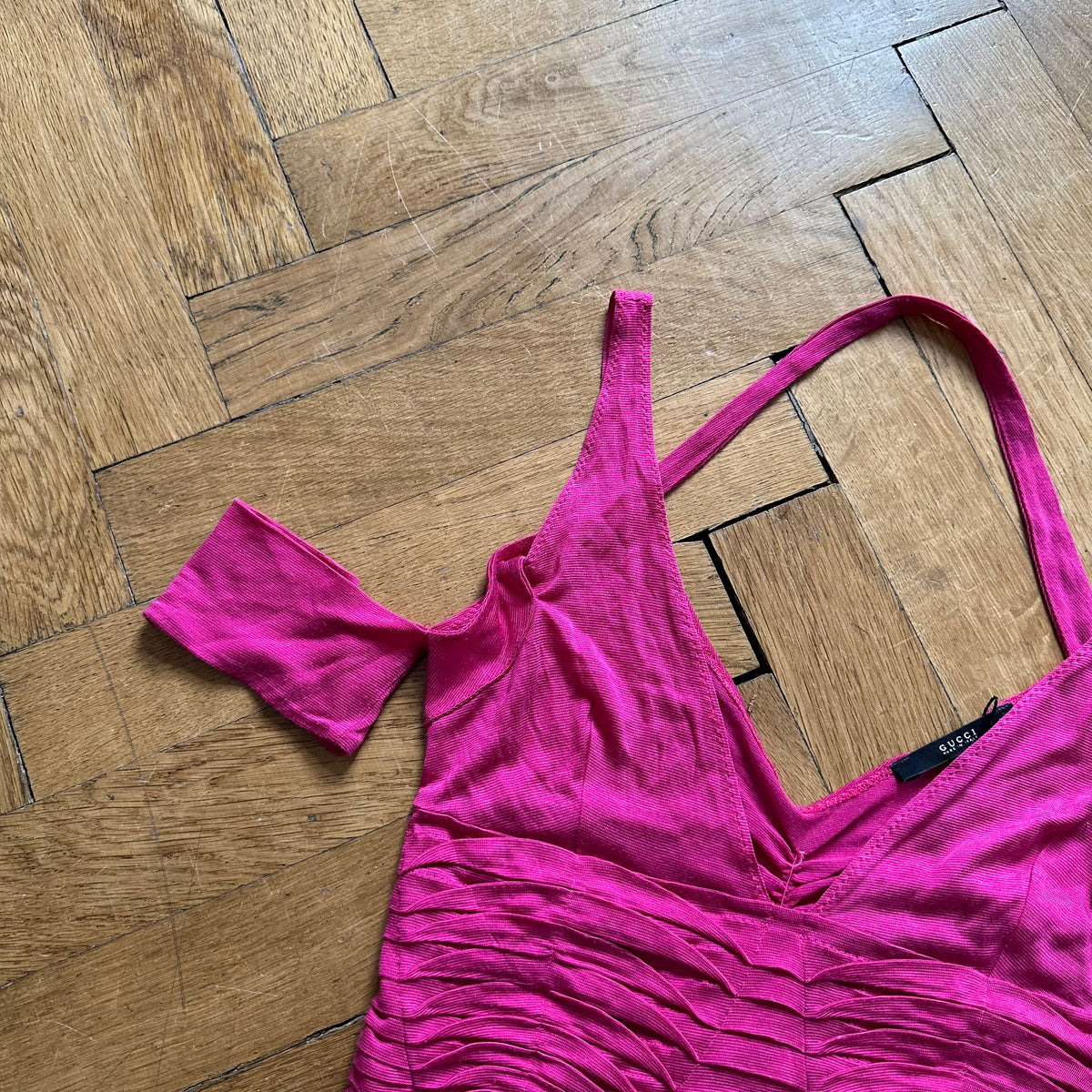 Gucci by Tom Ford SS04 Fuchsia Pleated Strap Viscose Top